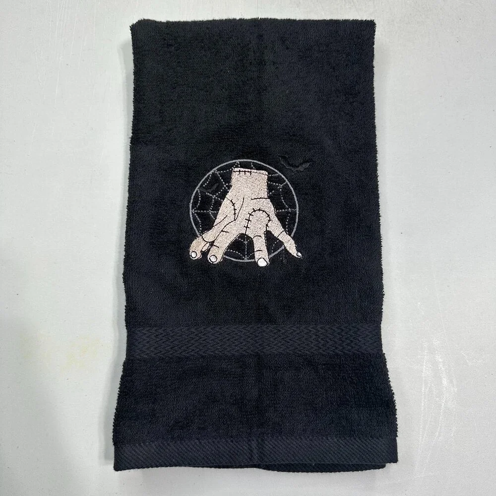 Wednesday Embroidered Hand Towels Bathroom Home Decor Goth Witch Nevermore